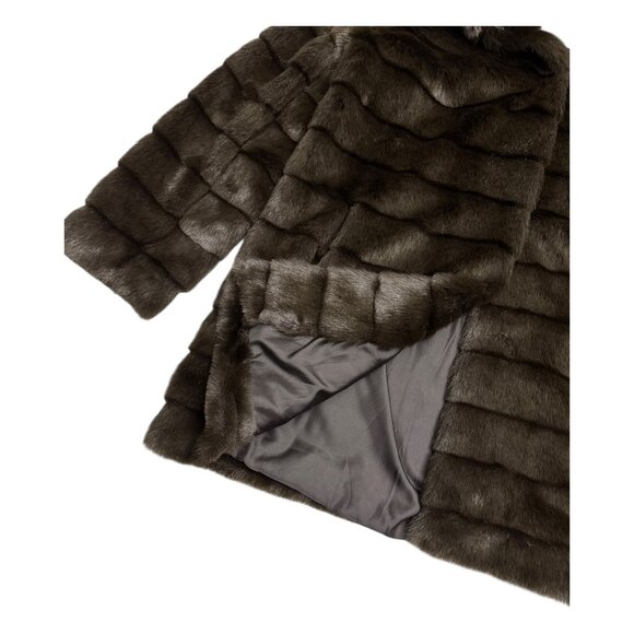 ANNE KLEIN Faux Fur Luxury Designer Brown Winter Casual Glam Coat Womens Large - Picture 5 of 6